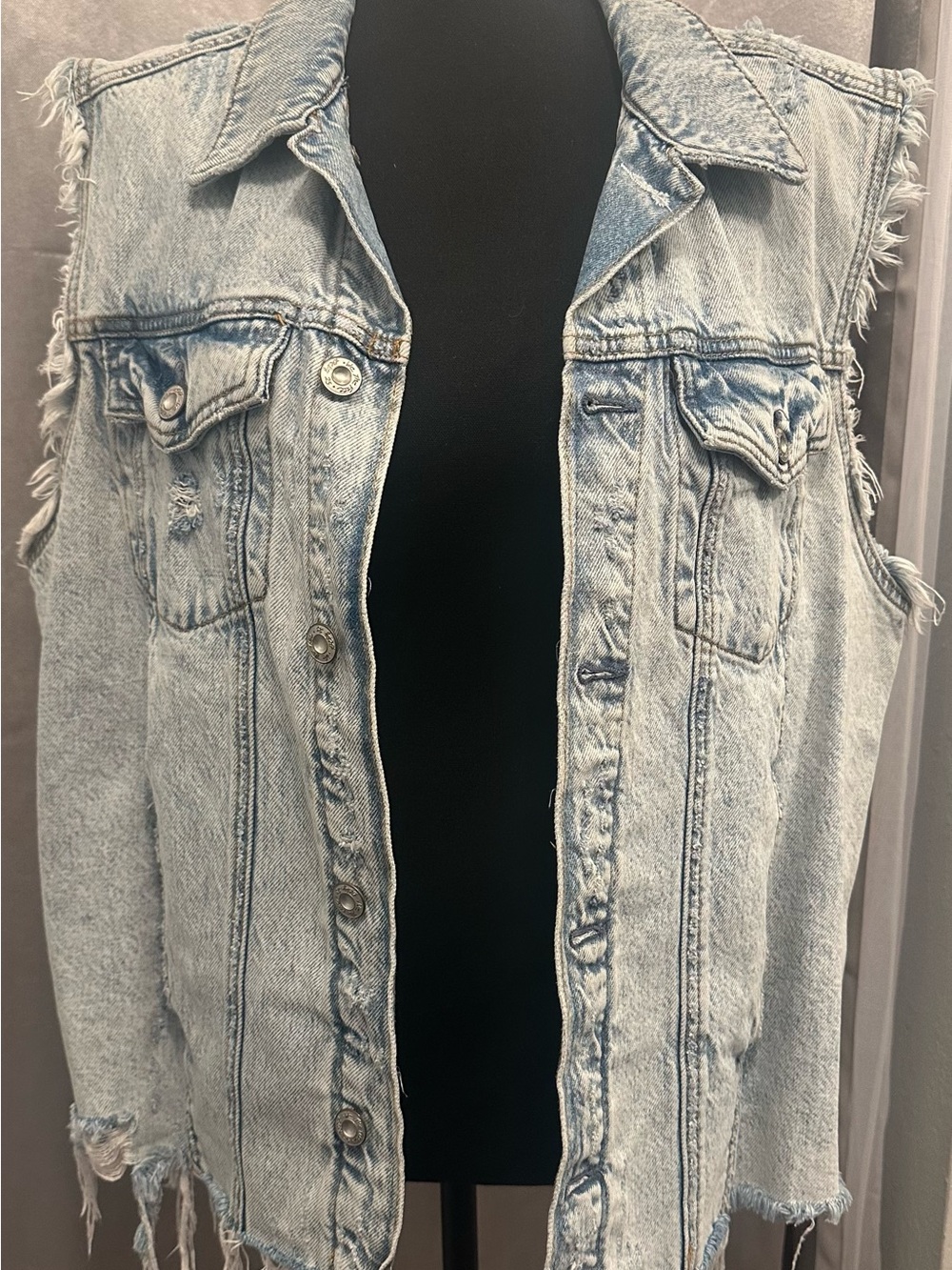 Free People Light Blue Distressed Denim Vest
